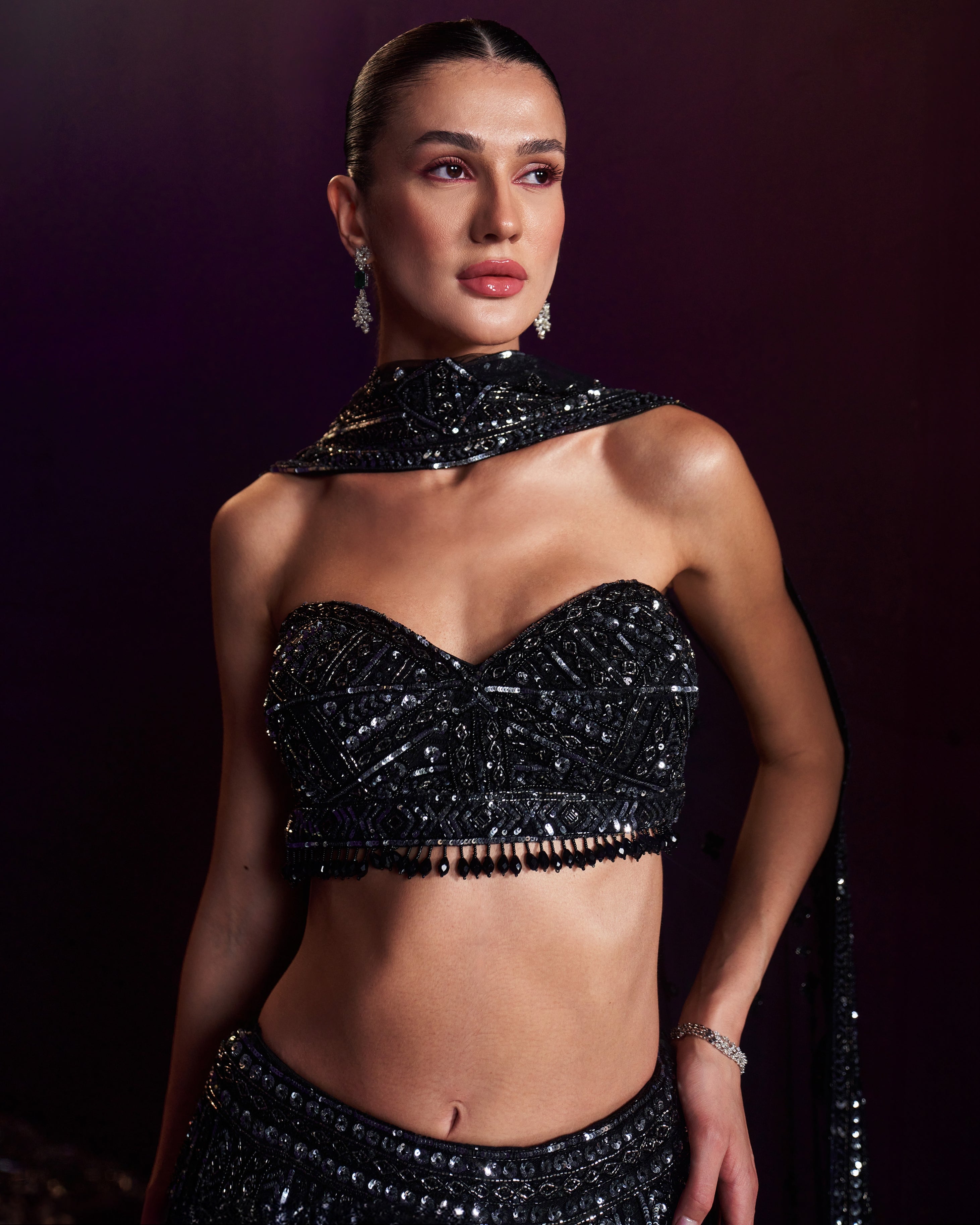 Black Net Lehenga Set