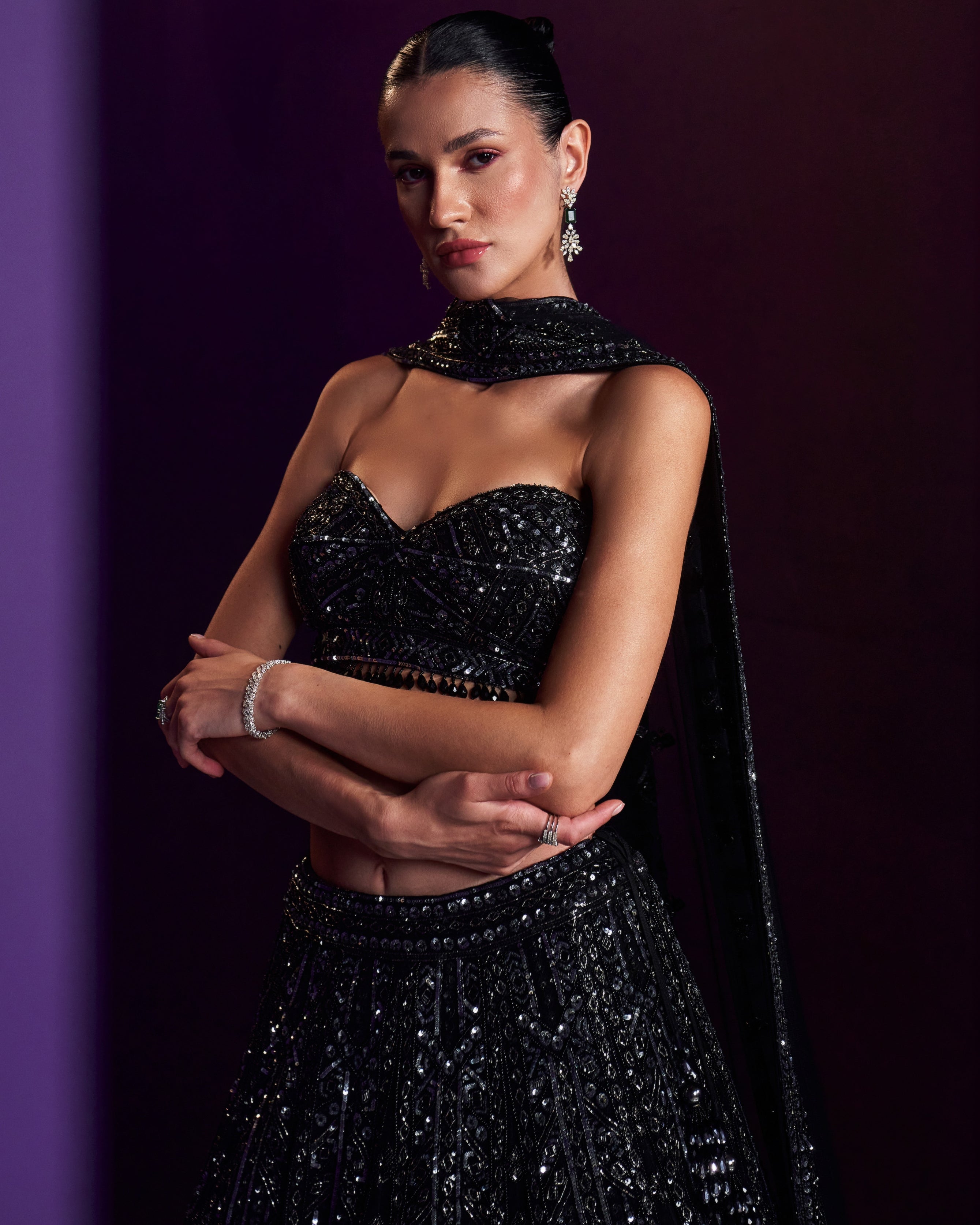 Black Net Lehenga Set