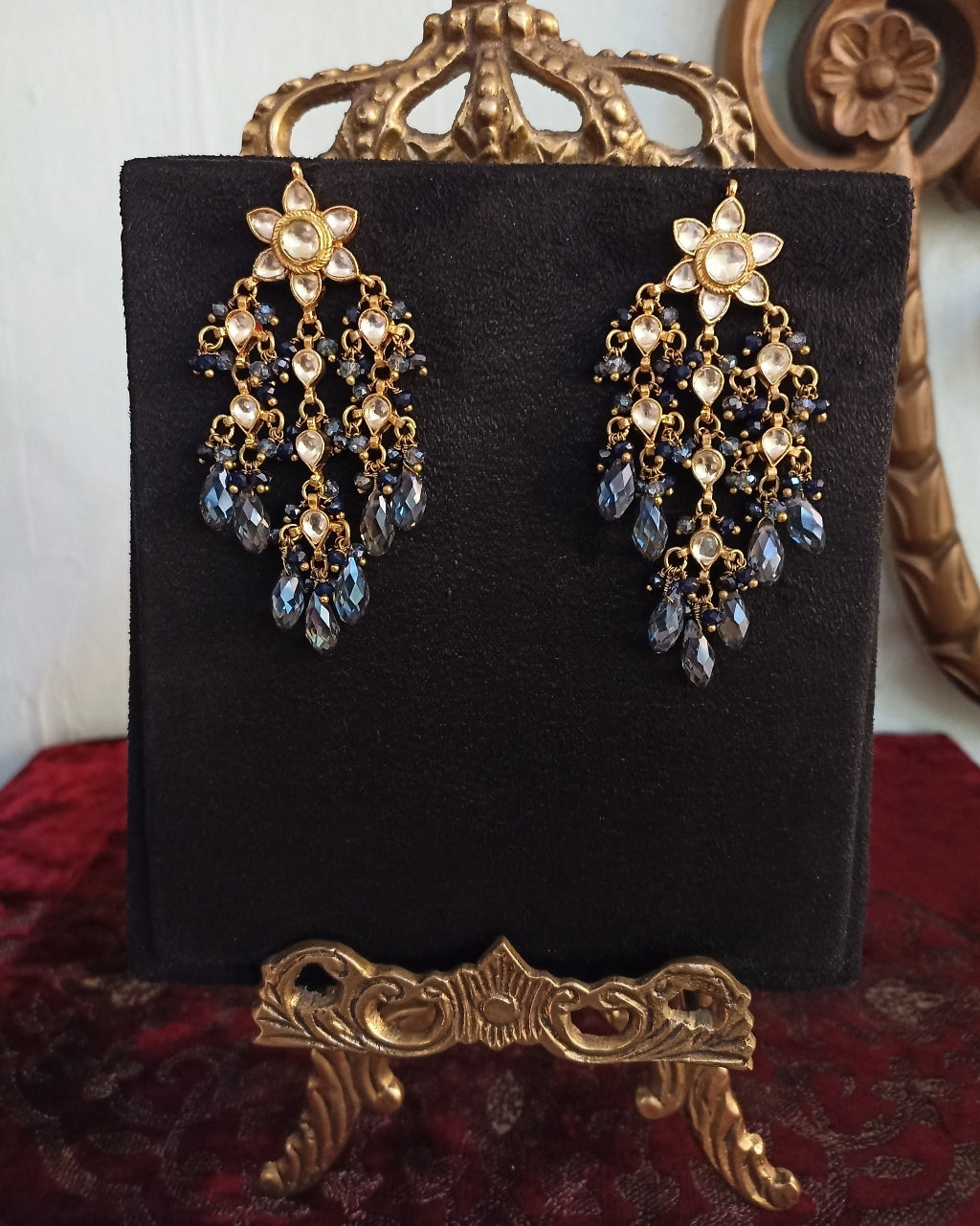 Crystal Blue Kundan Earrings