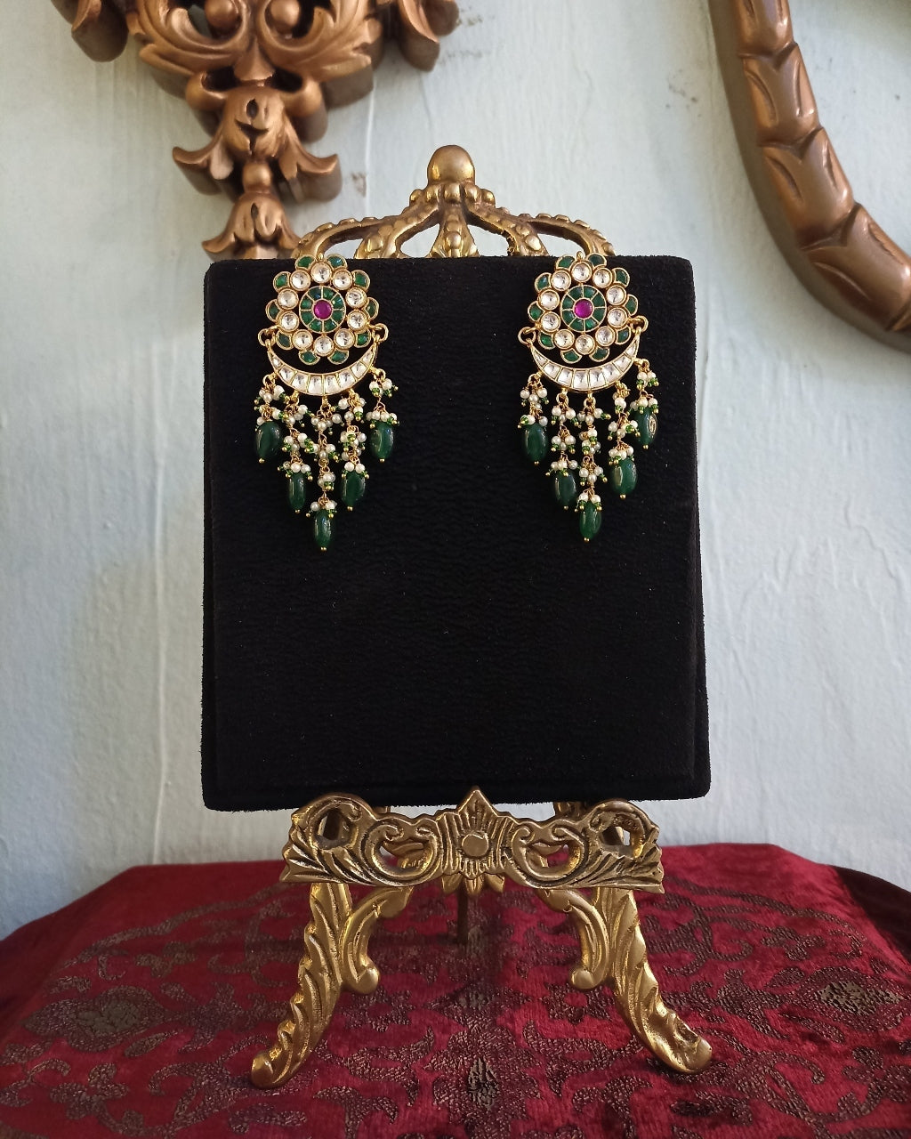 Kundan Earring With Green Pearls