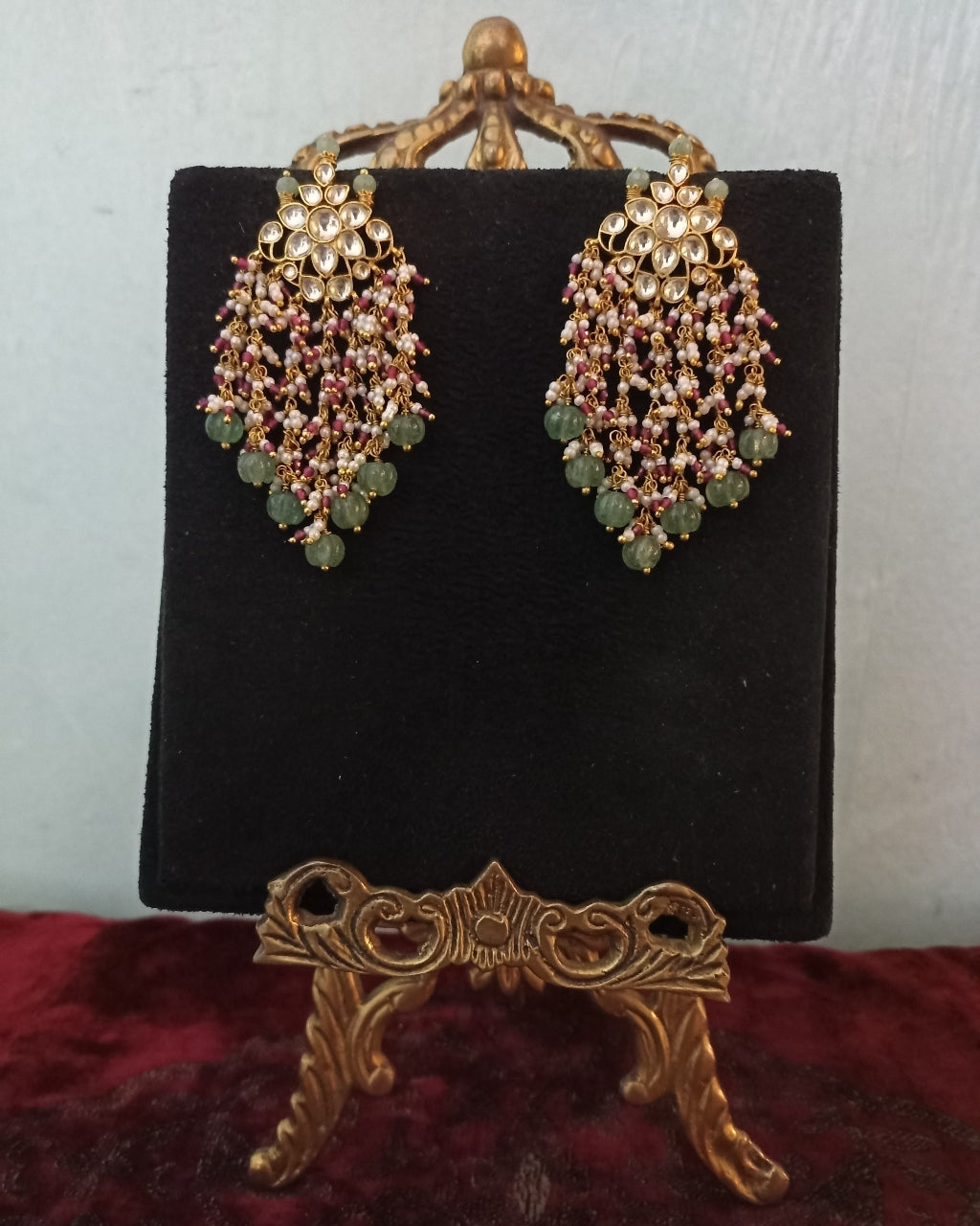 Kundan Pink & Green Earrings
