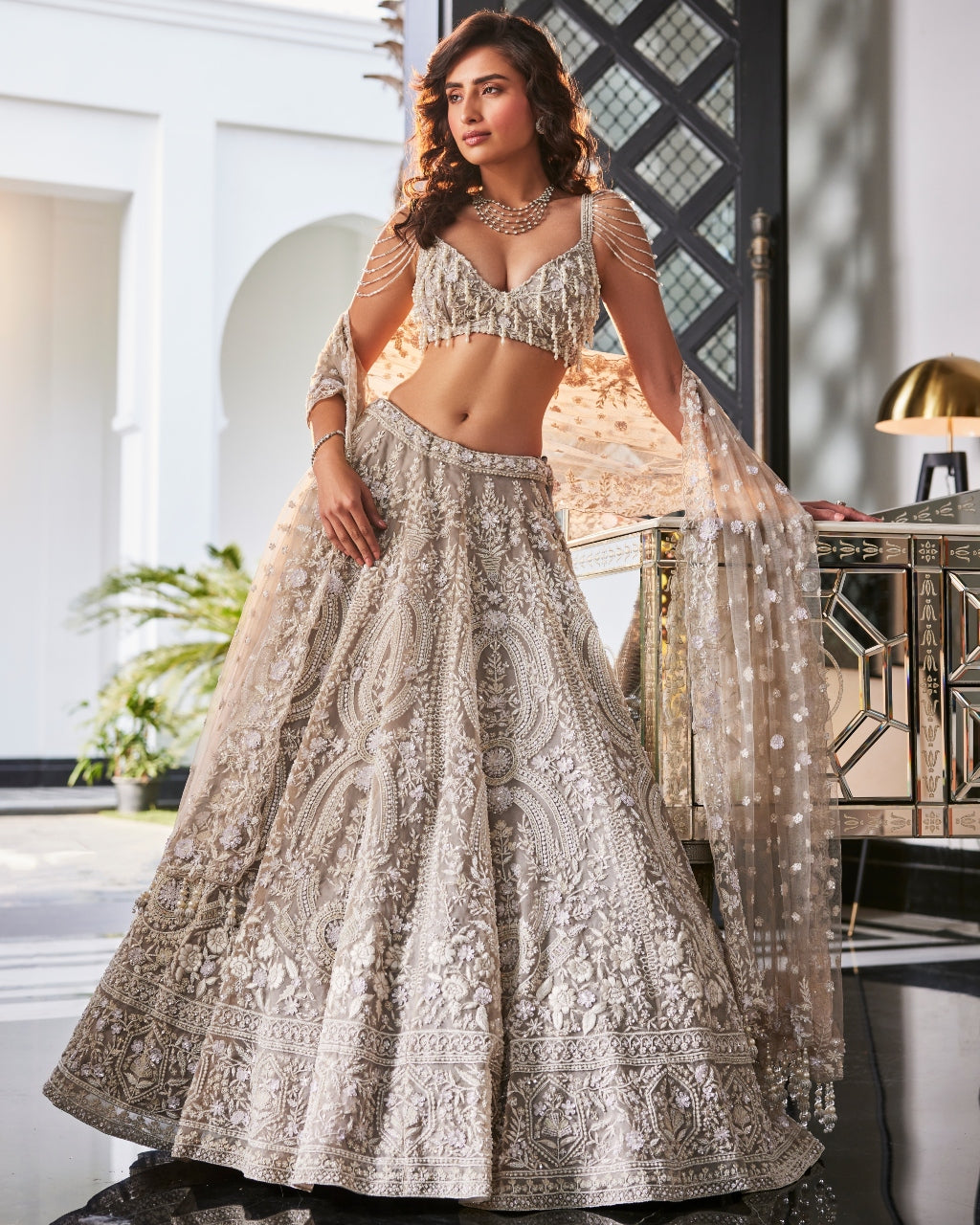 Nitya Grey Embroidered Organza Lehenga Set