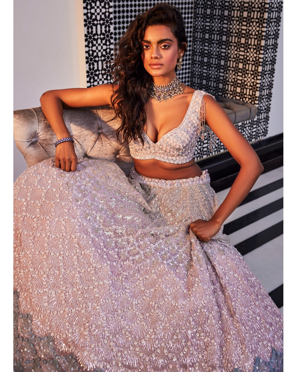 Cornetto Pink Embroidered Organza Lehenga Set