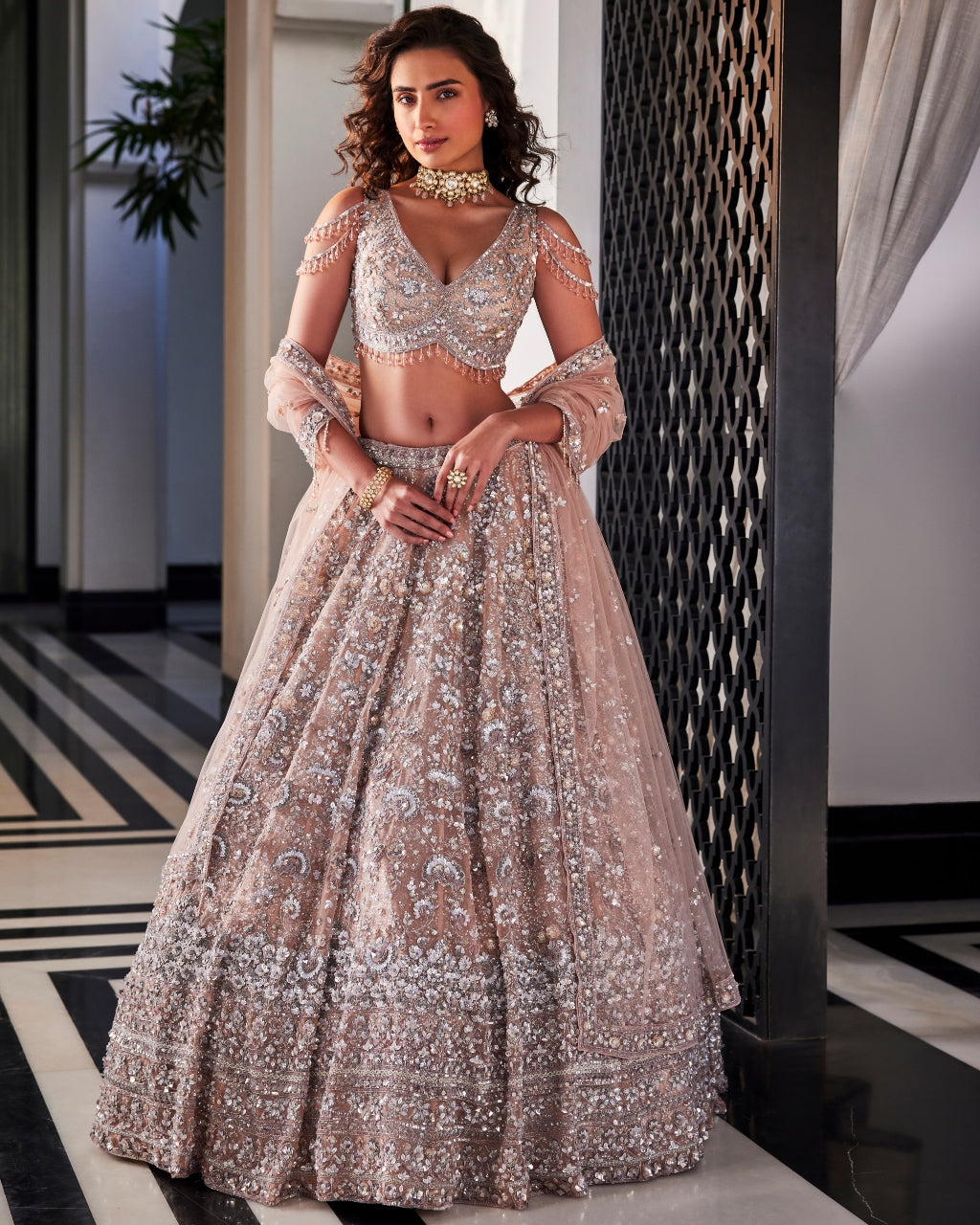 Dusty Brown Embroidered Lehenga Set