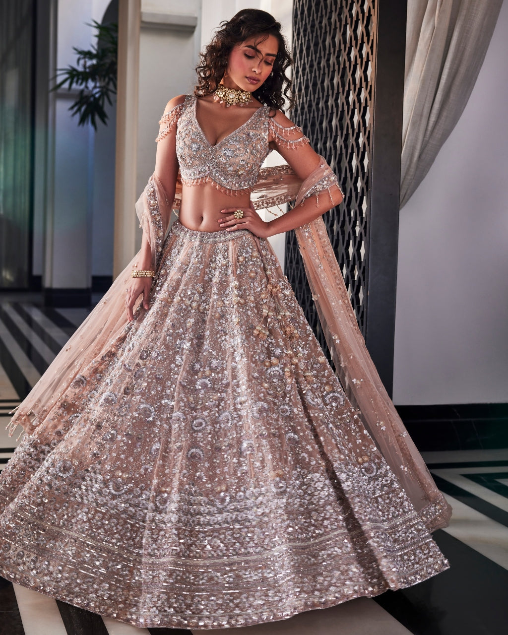 Dusty Brown Embroidered Lehenga Set