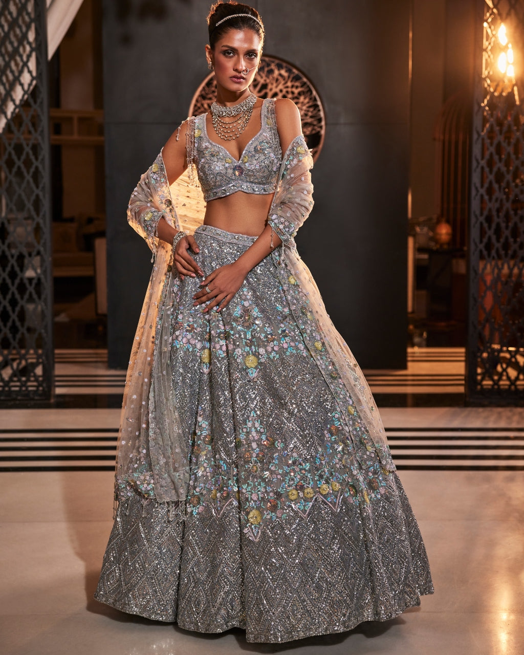 Glory Grey Embroidered Organza Lehenga Set