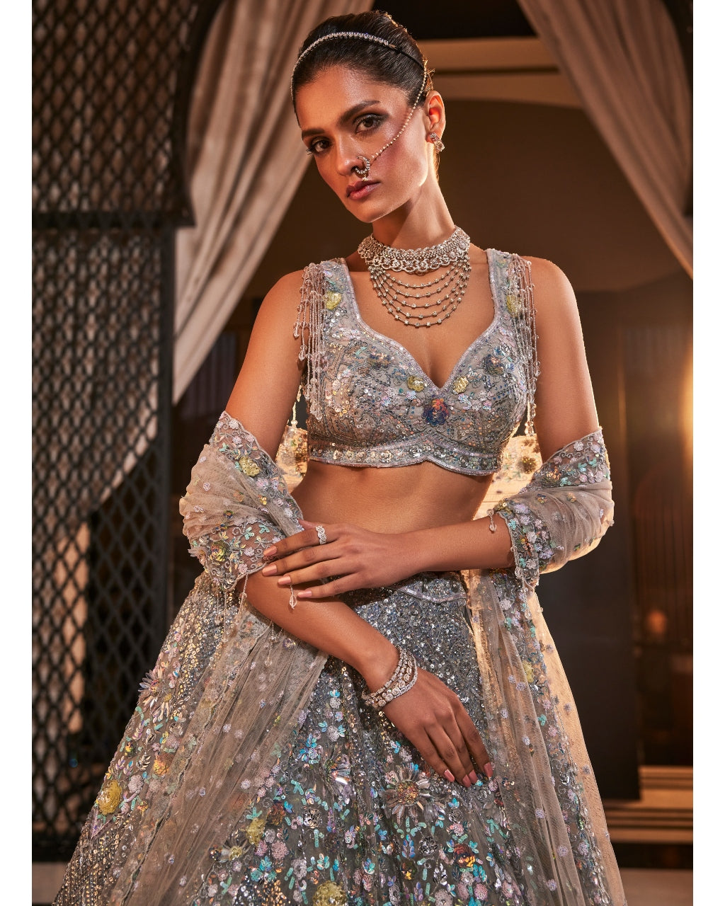 Glory Grey Embroidered Organza Lehenga Set