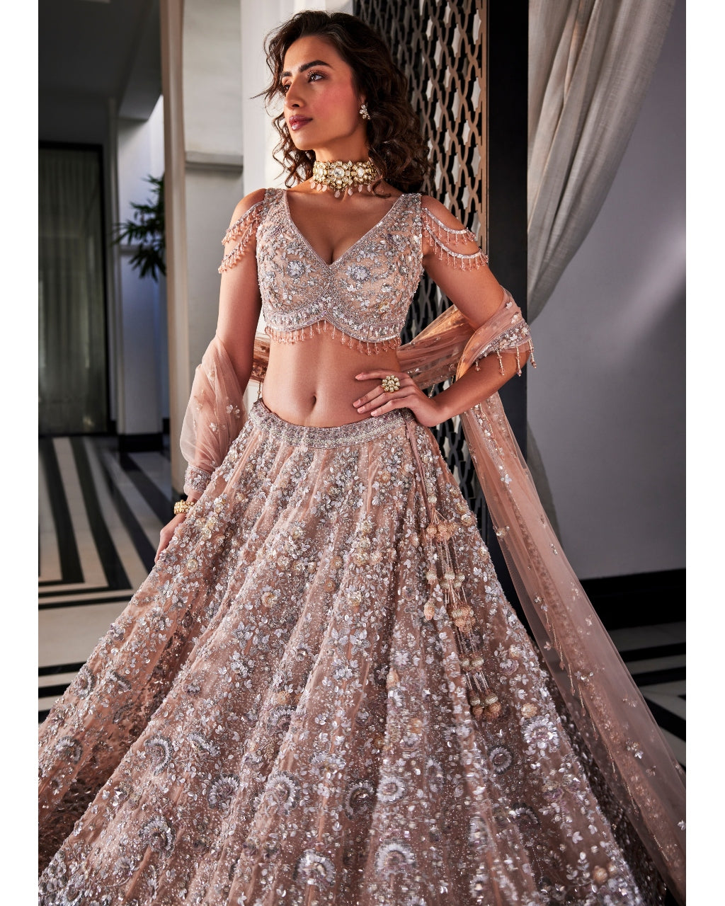 Dusty Brown Embroidered Lehenga Set