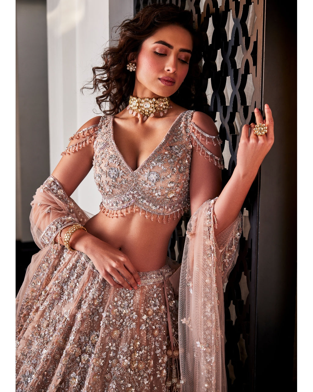 Dusty Brown Embroidered Lehenga Set