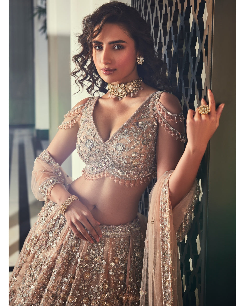 Dusty Brown Embroidered Lehenga Set