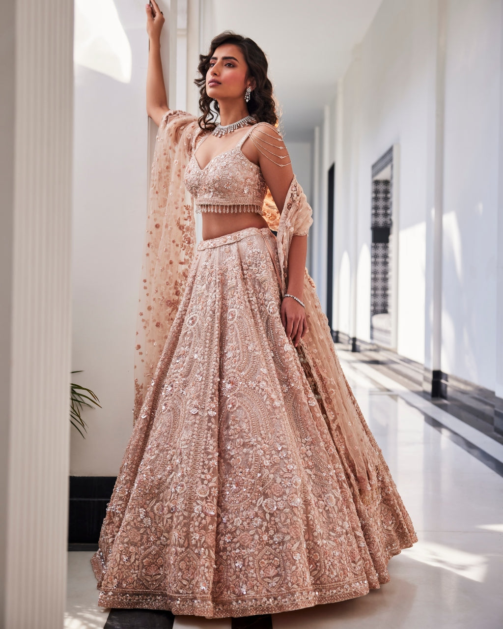 Veda Pink Embroidered Organza Lehenga Set