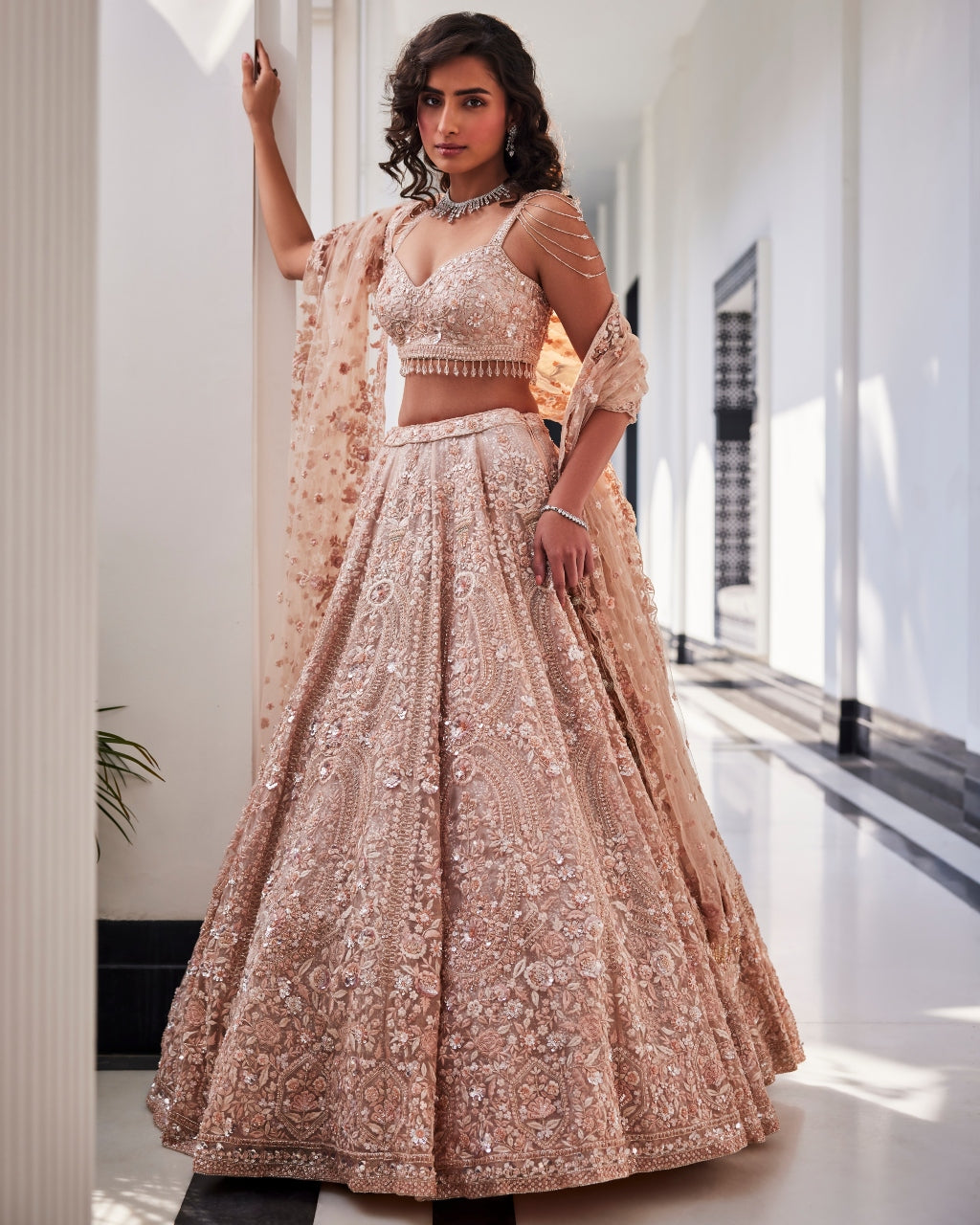 Veda Pink Embroidered Organza Lehenga Set