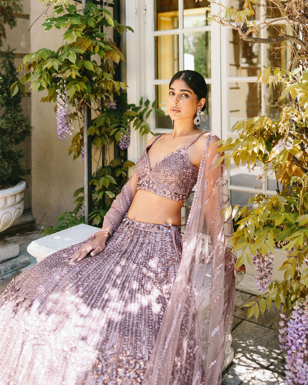 Aiza Dusty Mauve Sequin Lehenga Set