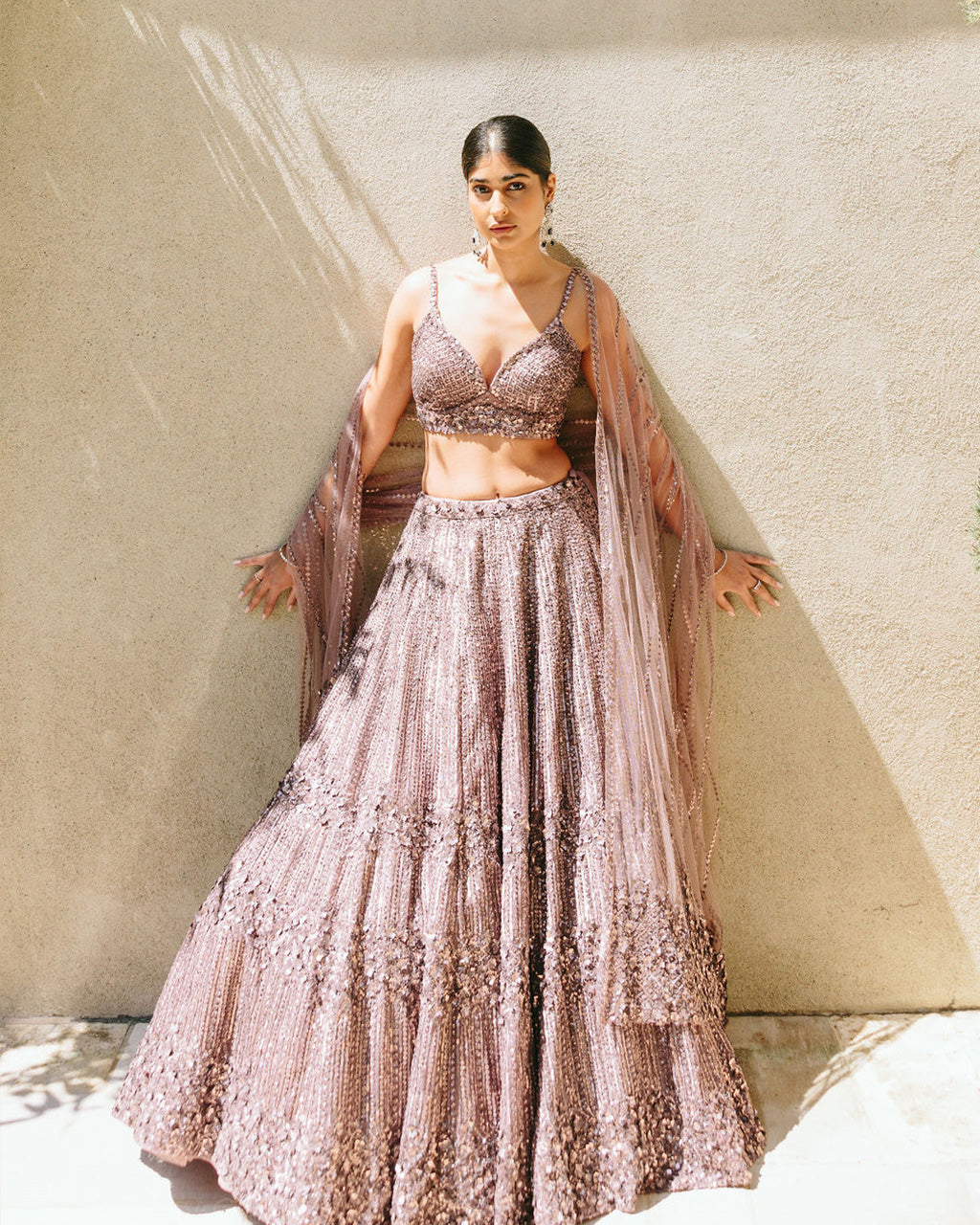 Aiza Dusty Mauve Sequin Lehenga Set