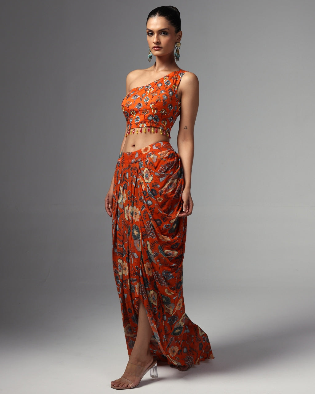 Leena Printed Drape Skirt Set