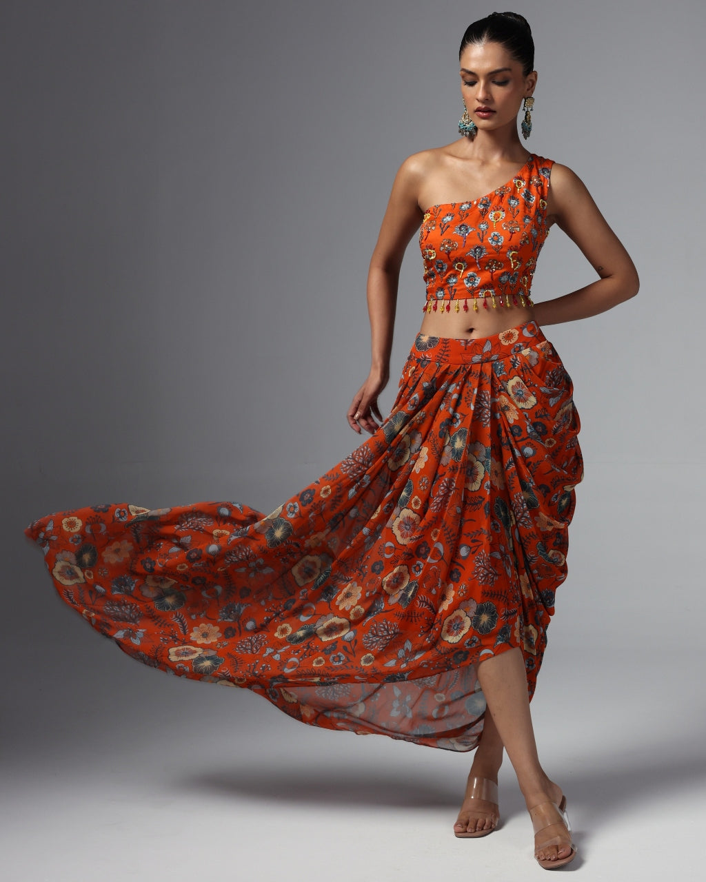 Leena Printed Drape Skirt Set