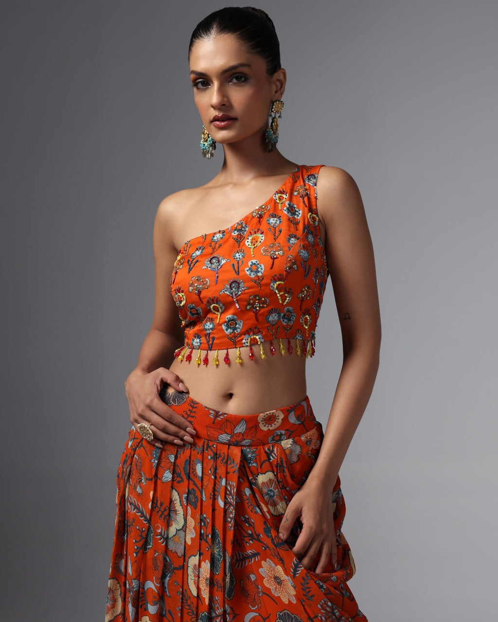 Leena Printed Drape Skirt Set