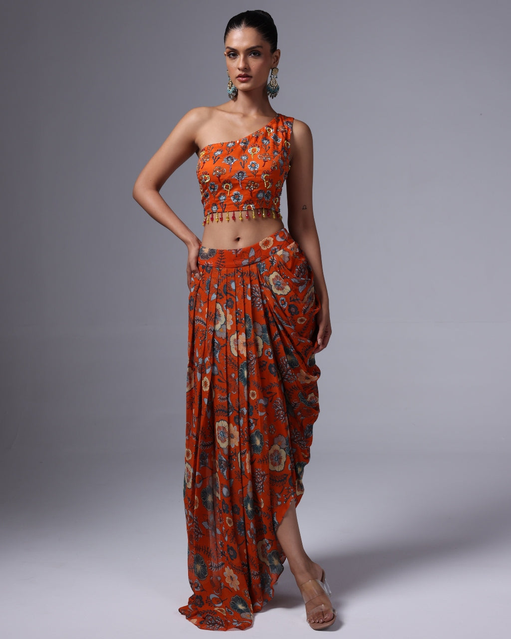 Leena Printed Drape Skirt Set