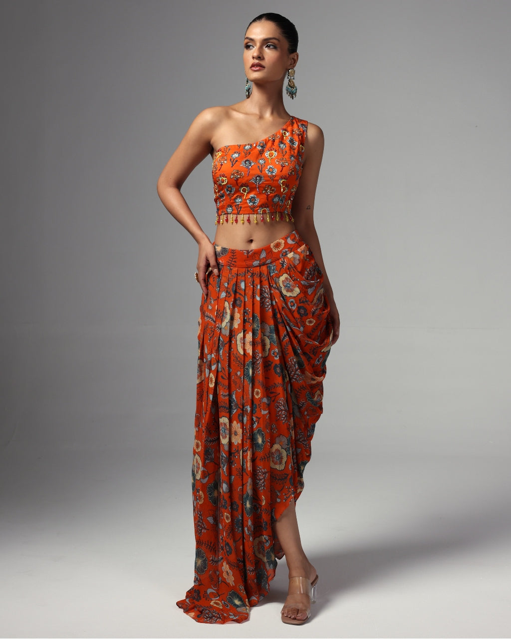 Leena Printed Drape Skirt Set