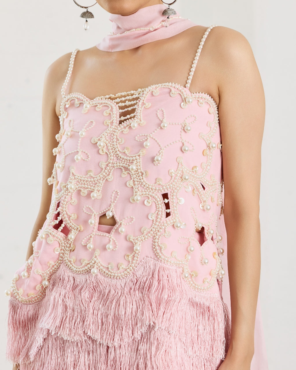 Pink Floret Pearl Embroidered Tunic With Sharara And Style Dupatta