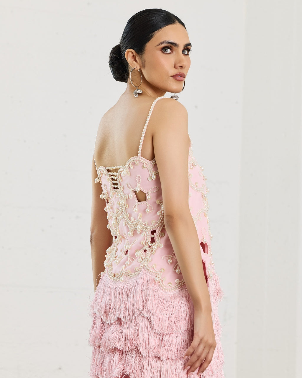 Pink Floret Pearl Embroidered Tunic With Sharara And Style Dupatta