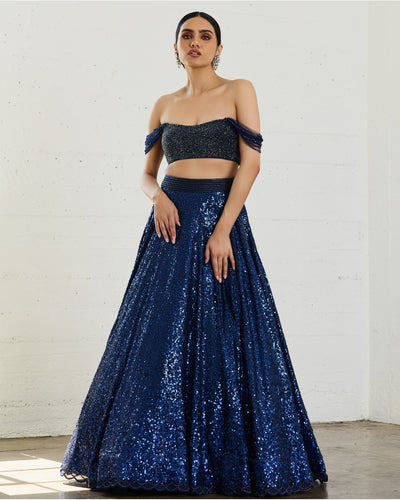 Midnight Blue Sequins Lehenga