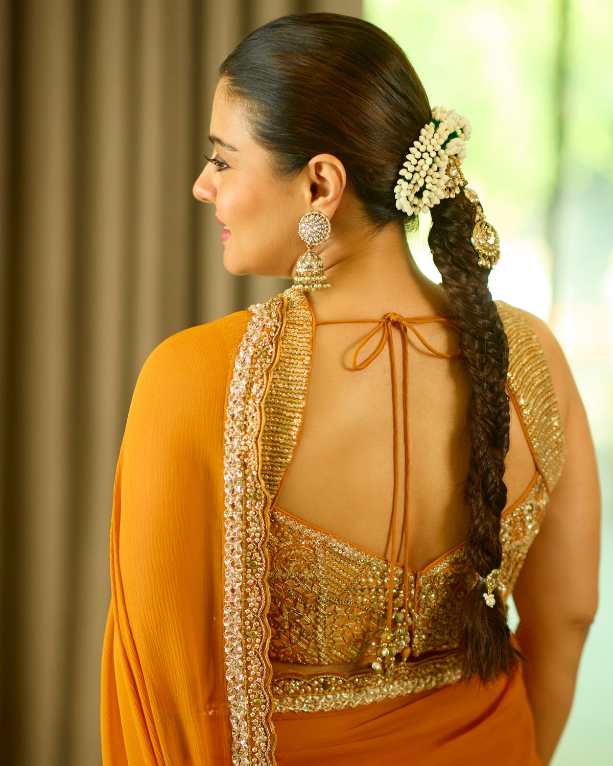 Kajol Devgan in Mustard and Sage Sari Set