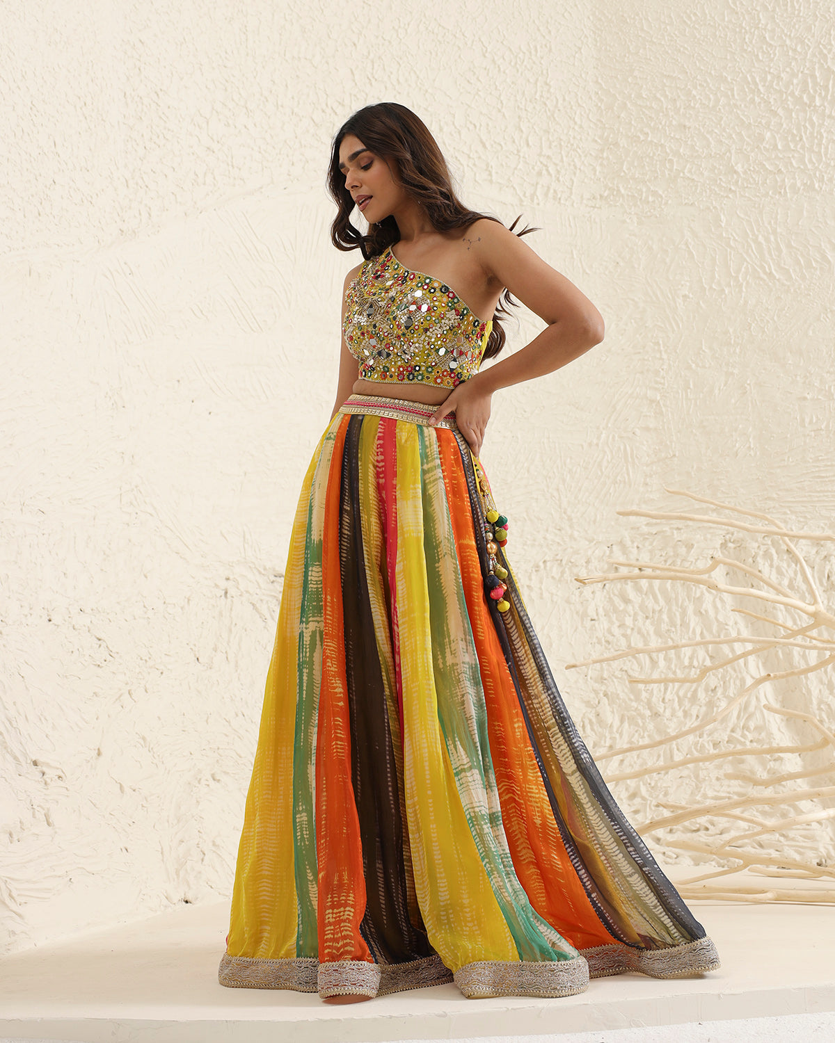 Multicolored Top And Skirt Set