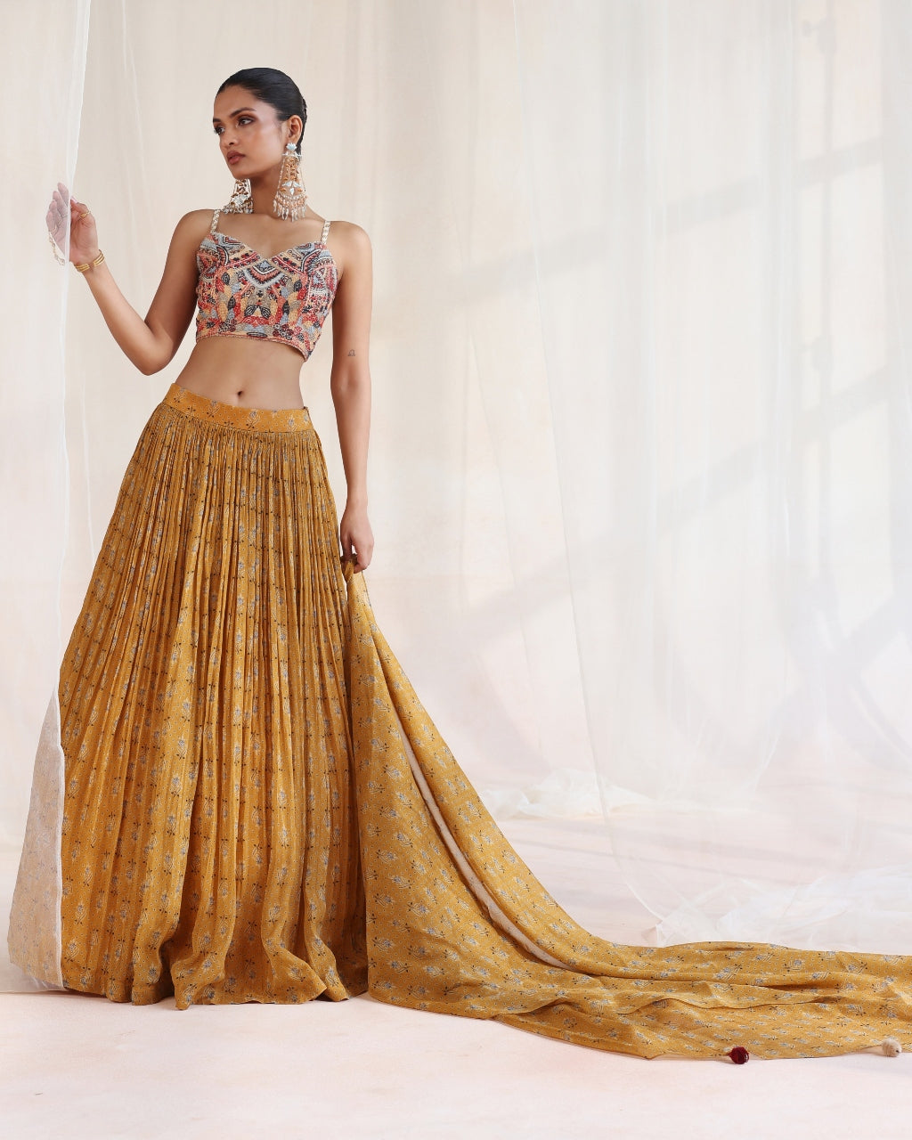Mustard Lehenga With Embroidered Blouse Set