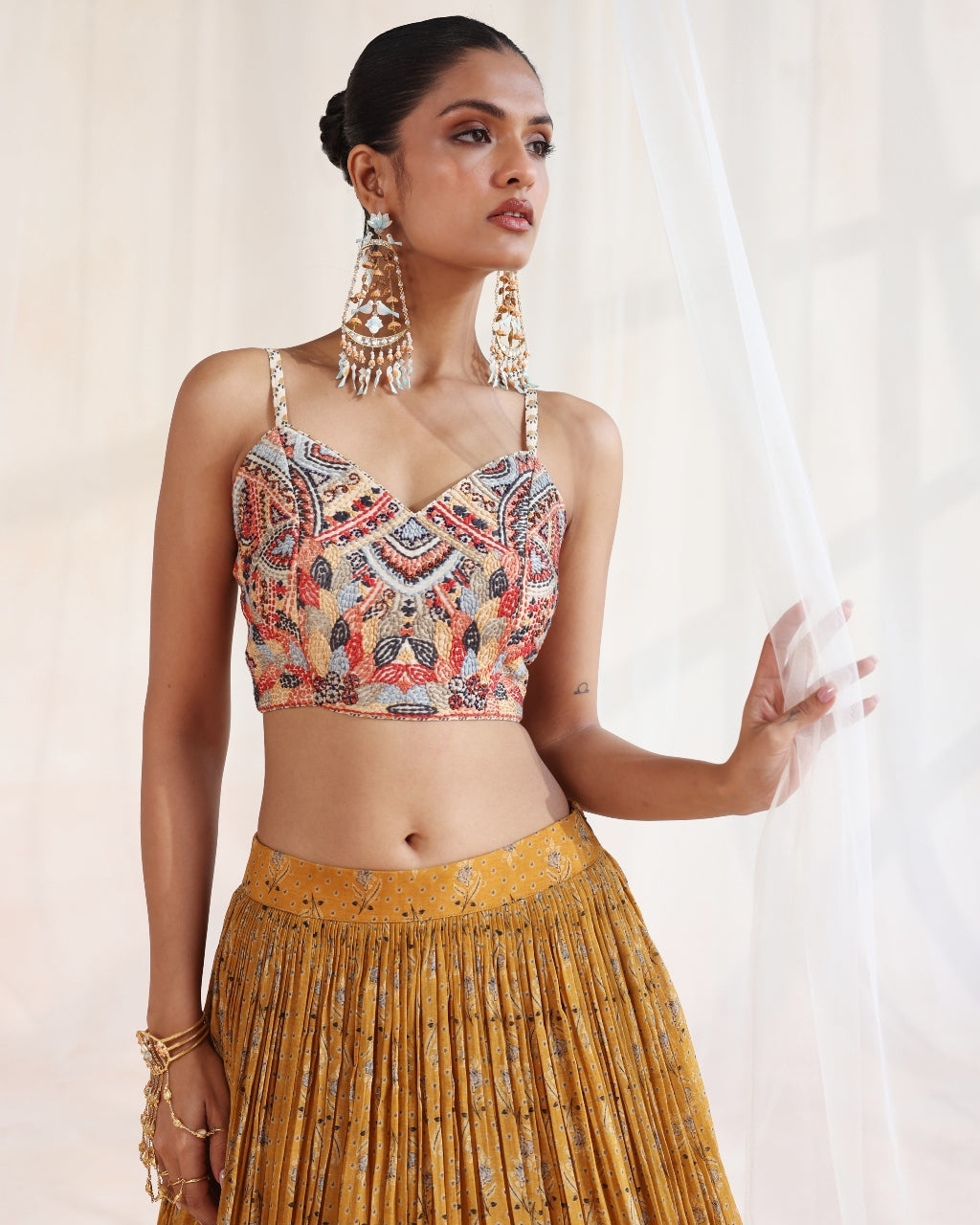 Mustard Lehenga With Embroidered Blouse Set