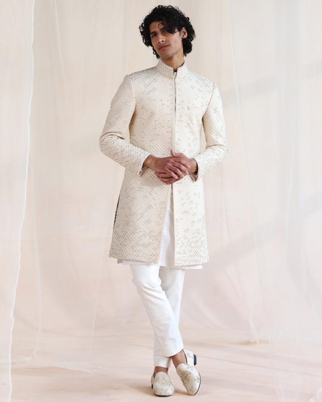 Pooran Ivory Embroidery Sherwani