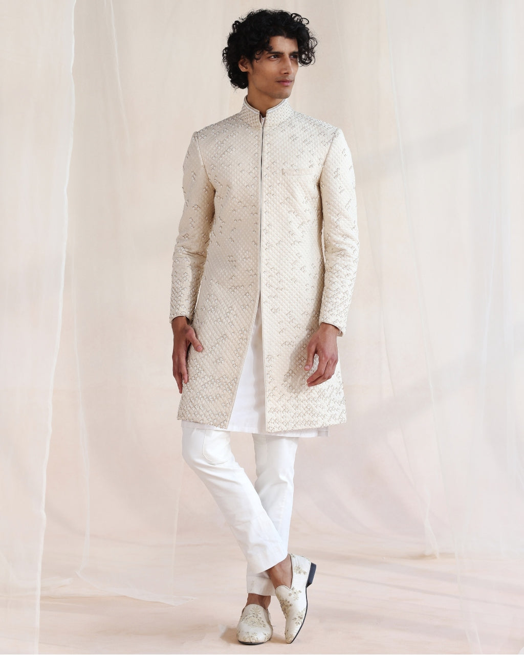 Pooran Ivory Embroidery Sherwani