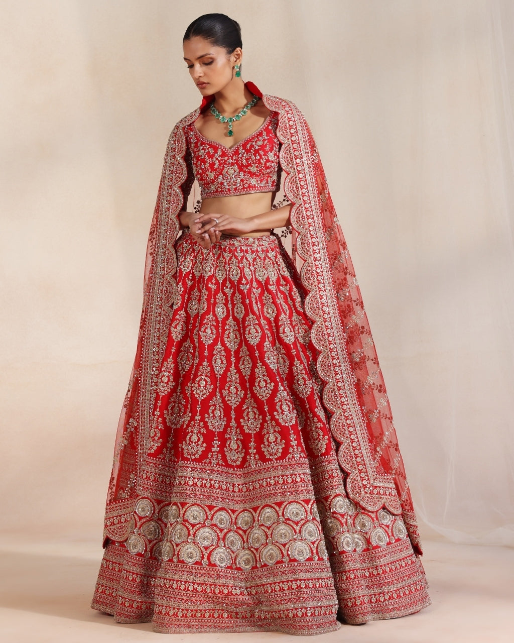 Anise Red Embroidered Lehenga Set