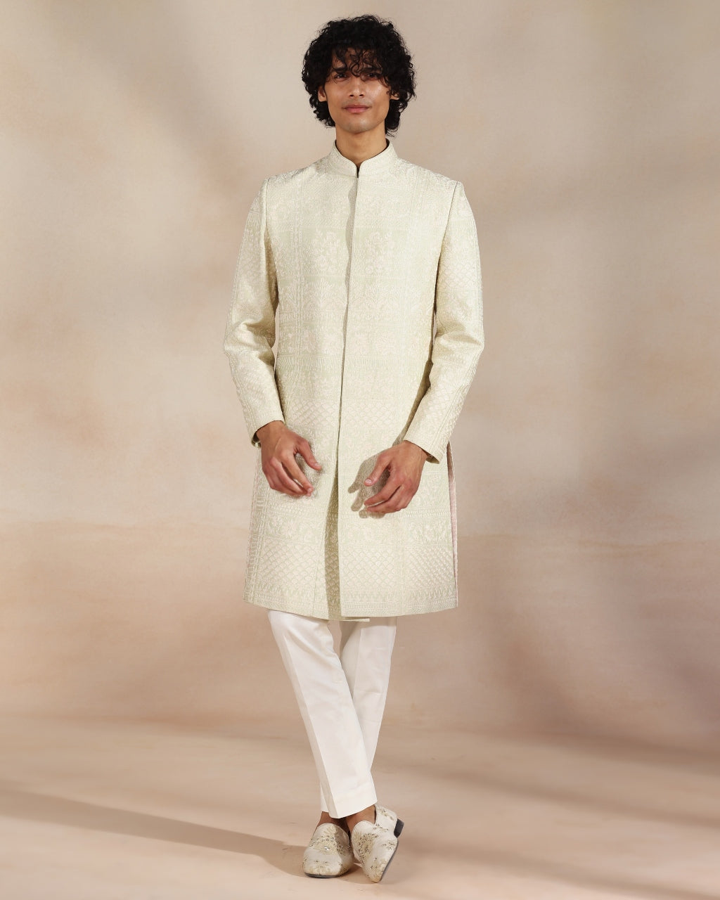 Pastel Green Embroidered Sherwani Set