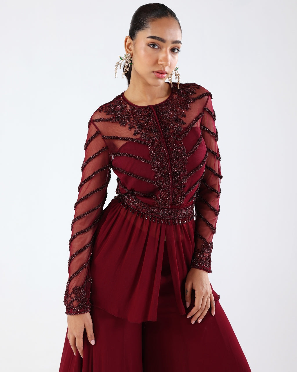 Burgundy Merchant Sharara Set