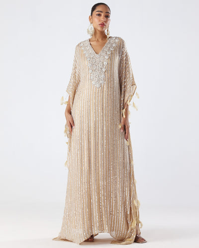 Beige French Sequin Kaftan KYNAH