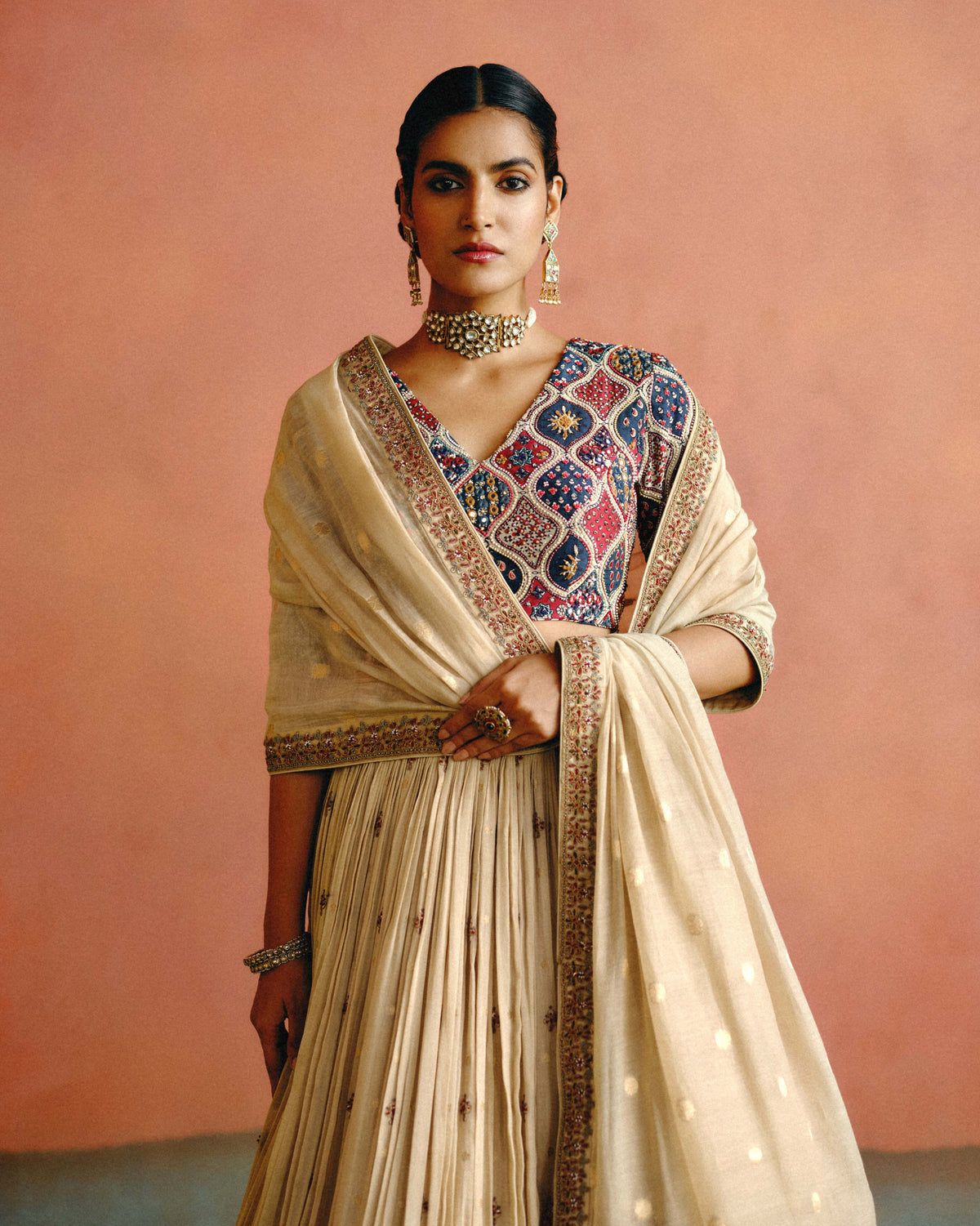 Ivory Ajrakh Lehenga Set