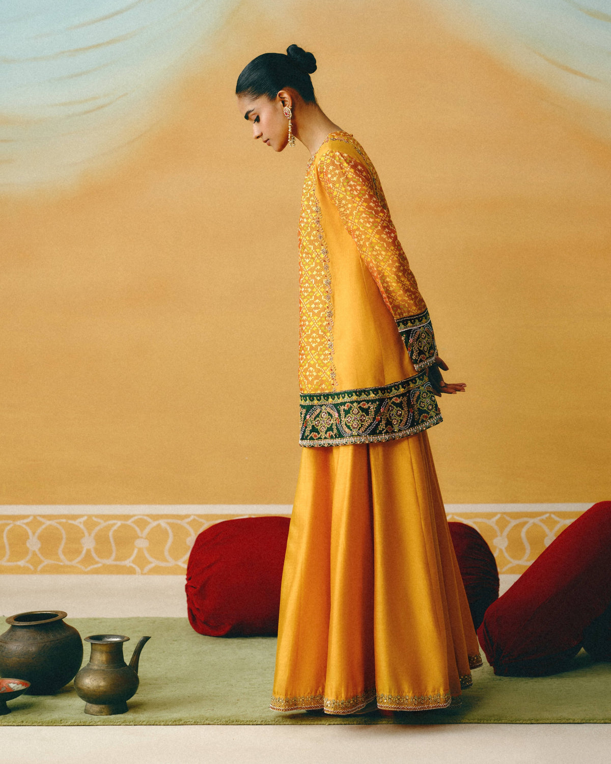 Mustard Yellow Patola Kurta & Sharara