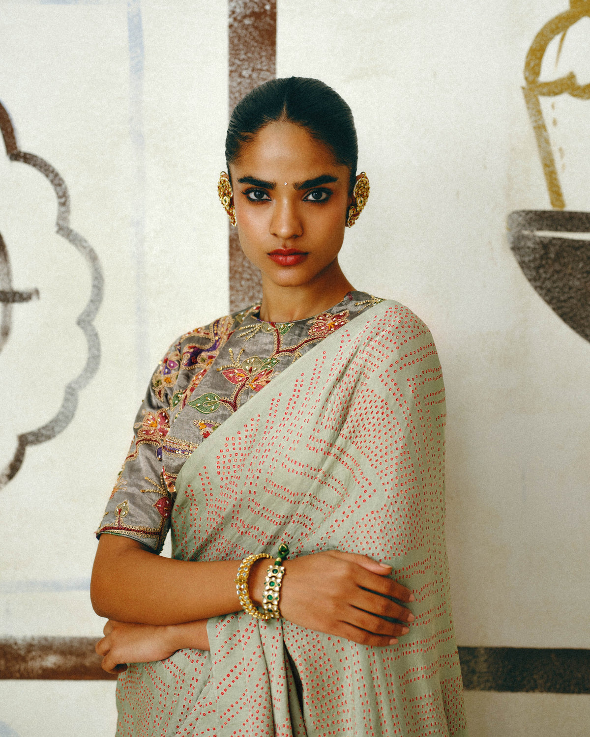 Mint & Tissue Bandhani Sari Set