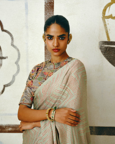Mint & Tissue Bandhani Sari Set