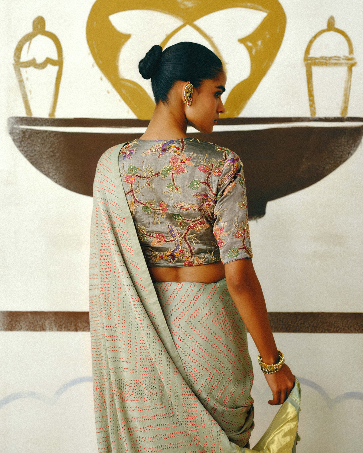 Mint & Tissue Bandhani Sari Set
