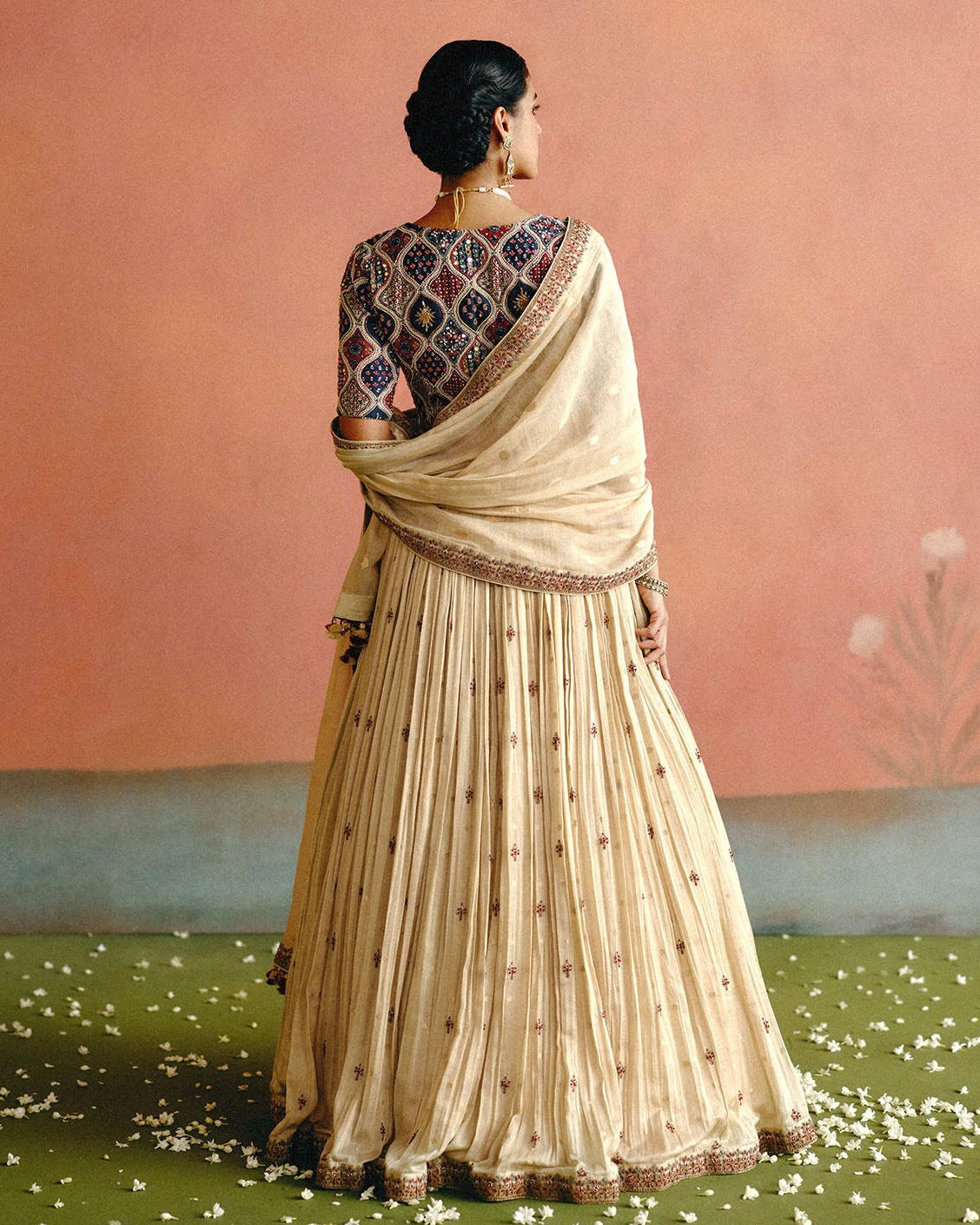 Ivory Ajrakh Lehenga Set