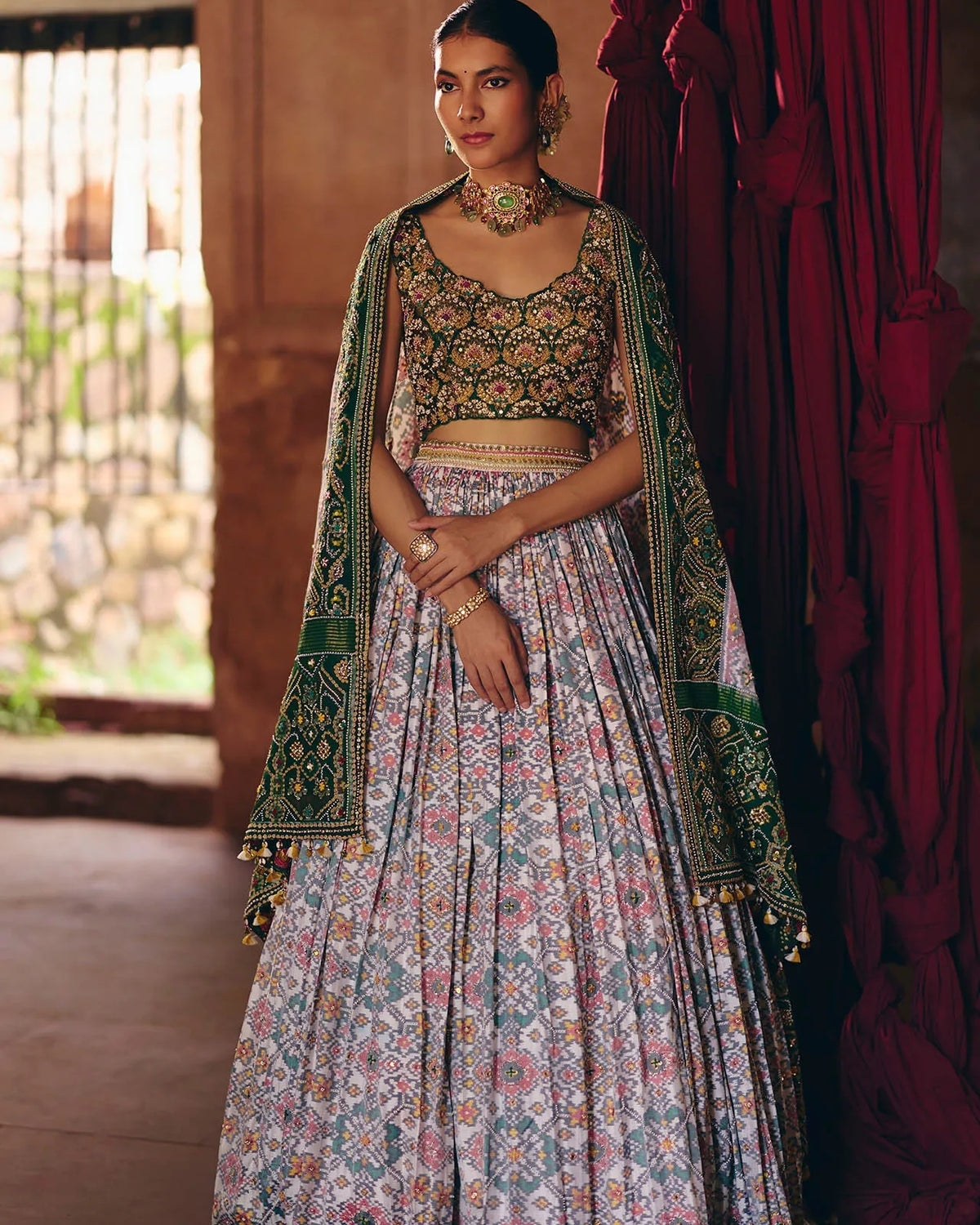 Ivory & Green Patola Lehenga