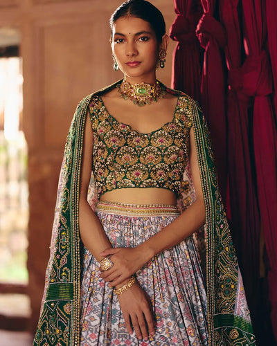 Ivory & Green Patola Lehenga