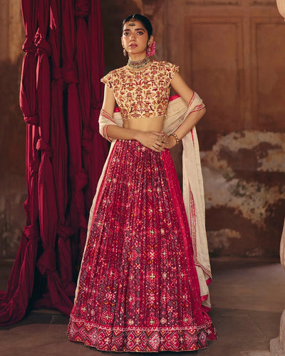 Red & Green Patola Lehenga