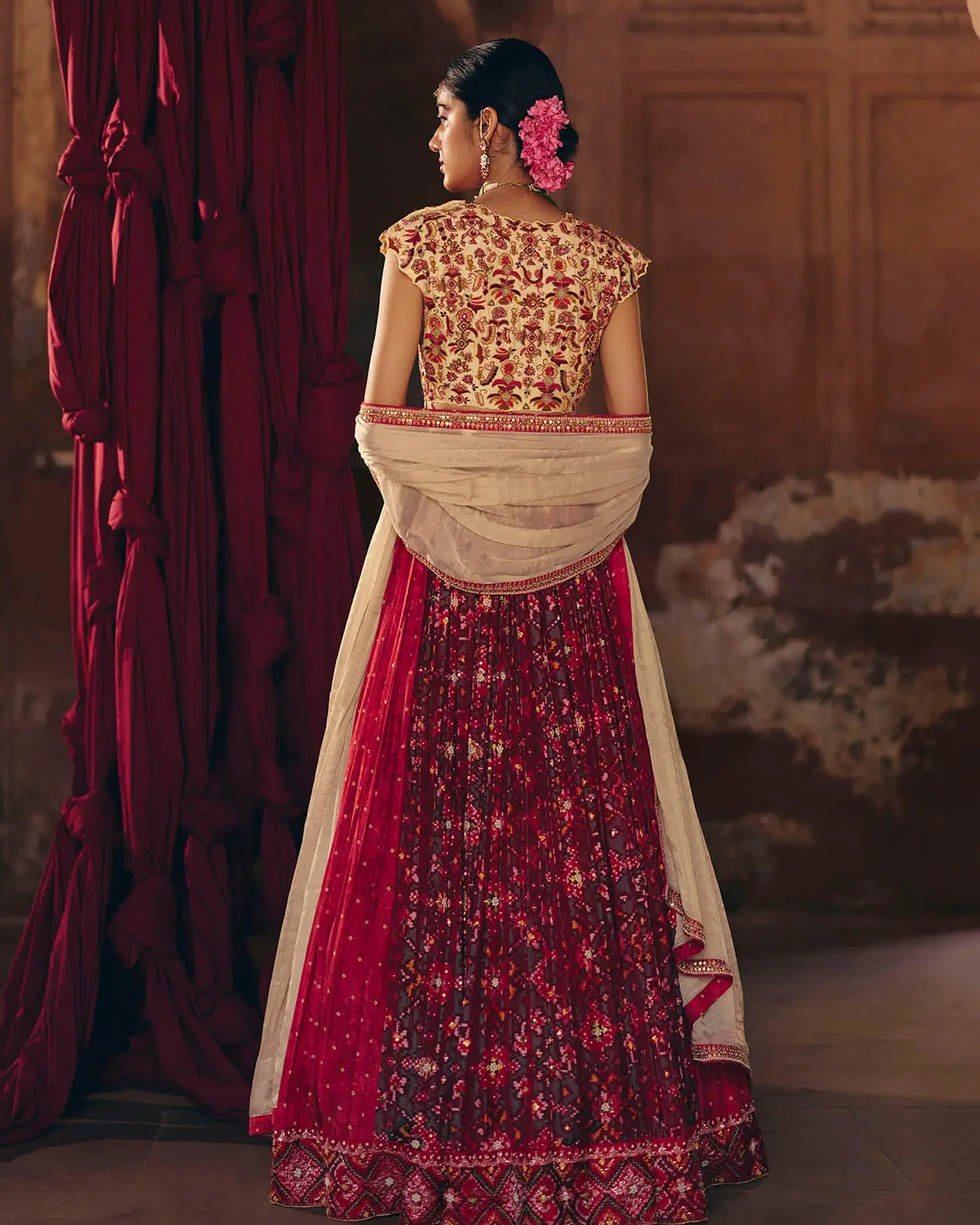 Red & Green Patola Lehenga
