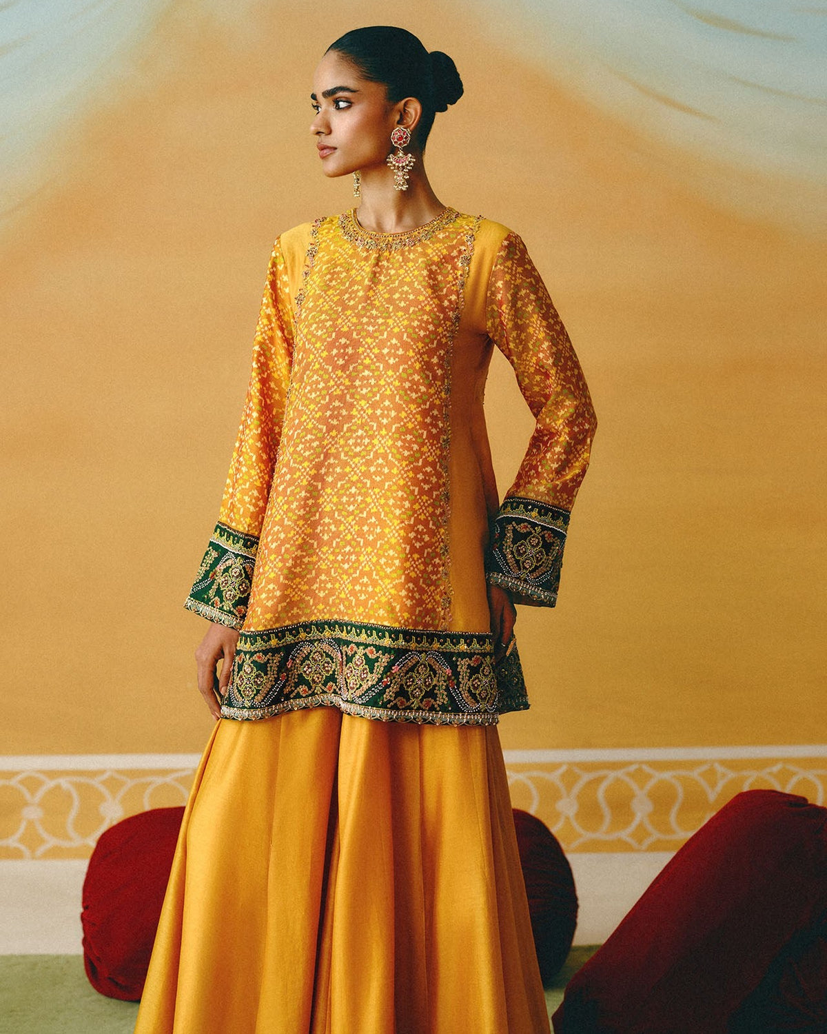 Mustard Yellow Patola Kurta & Sharara