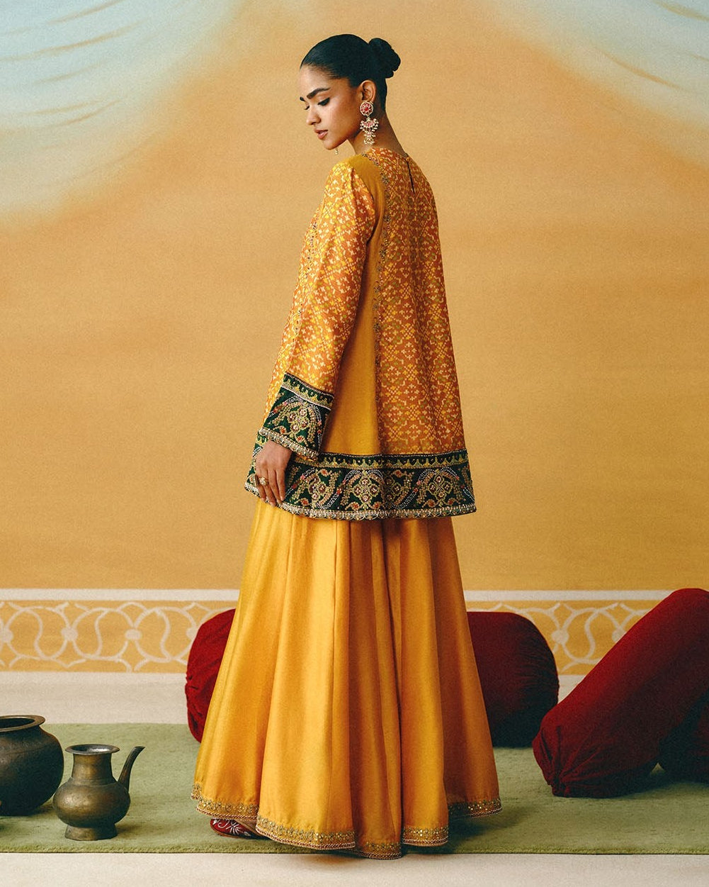 Mustard Yellow Patola Kurta & Sharara