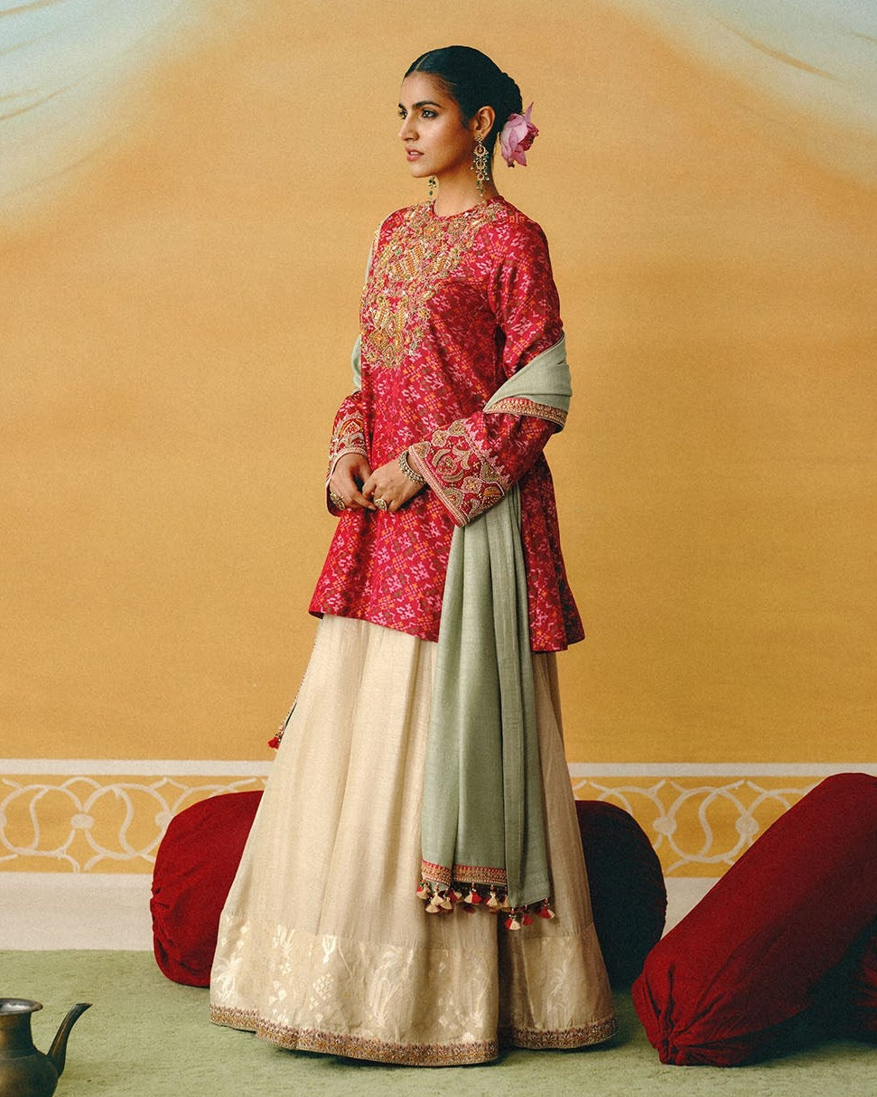 Red Patola Kurta & Sharara Set