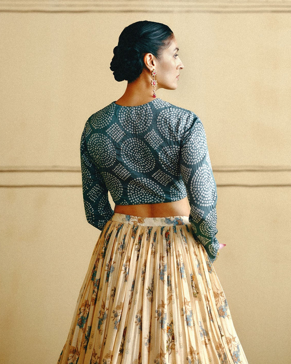 Powder Blue Bandhani Crop Top & Skirt